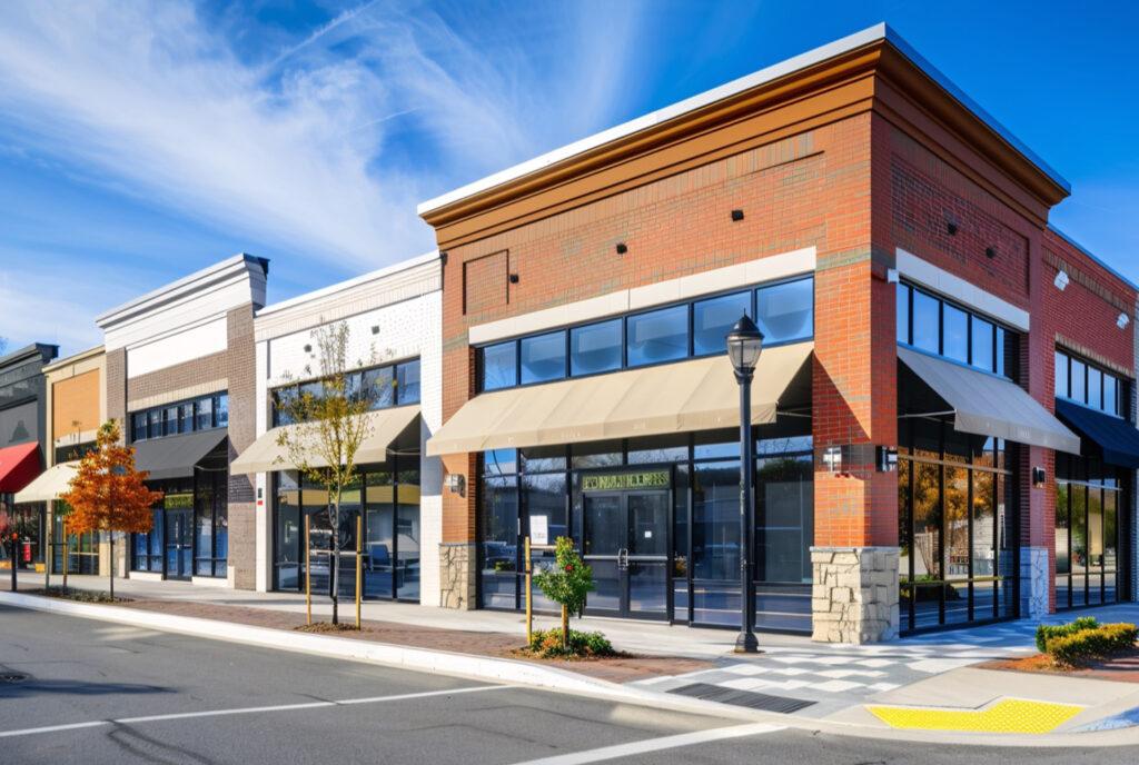 Commercial building showcasing commercial windows with awnings