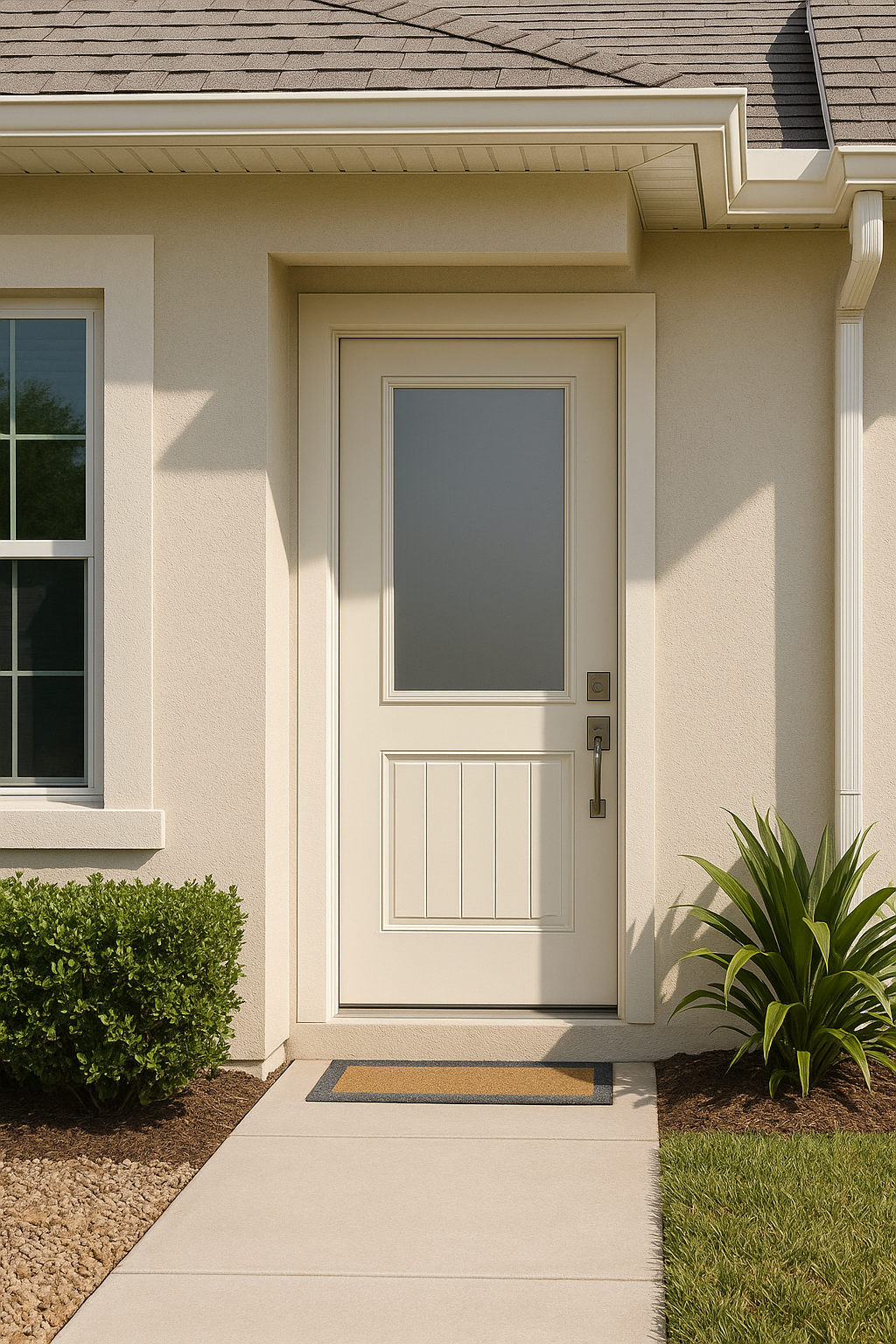 Impact Windows & Doors Tampa - Half Lite 1 Panel Plank Flush - Satin Etch