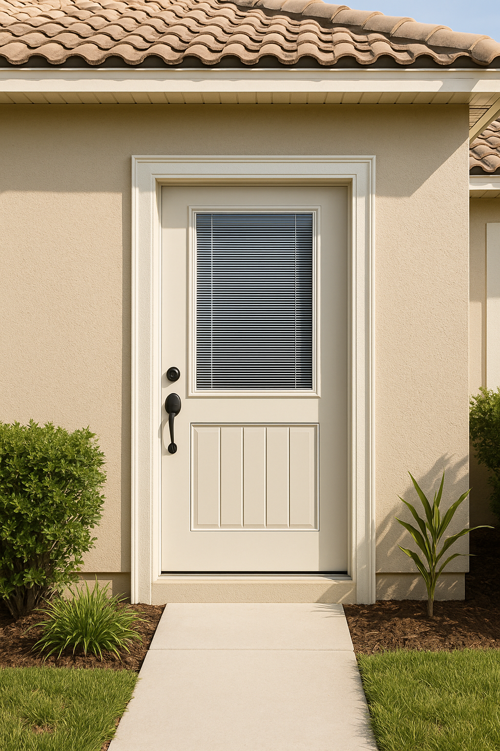 Impact Windows & Doors Tampa - Half Lite 1 Panel Plank Flush - Blinds Raise/Tilt No Grid