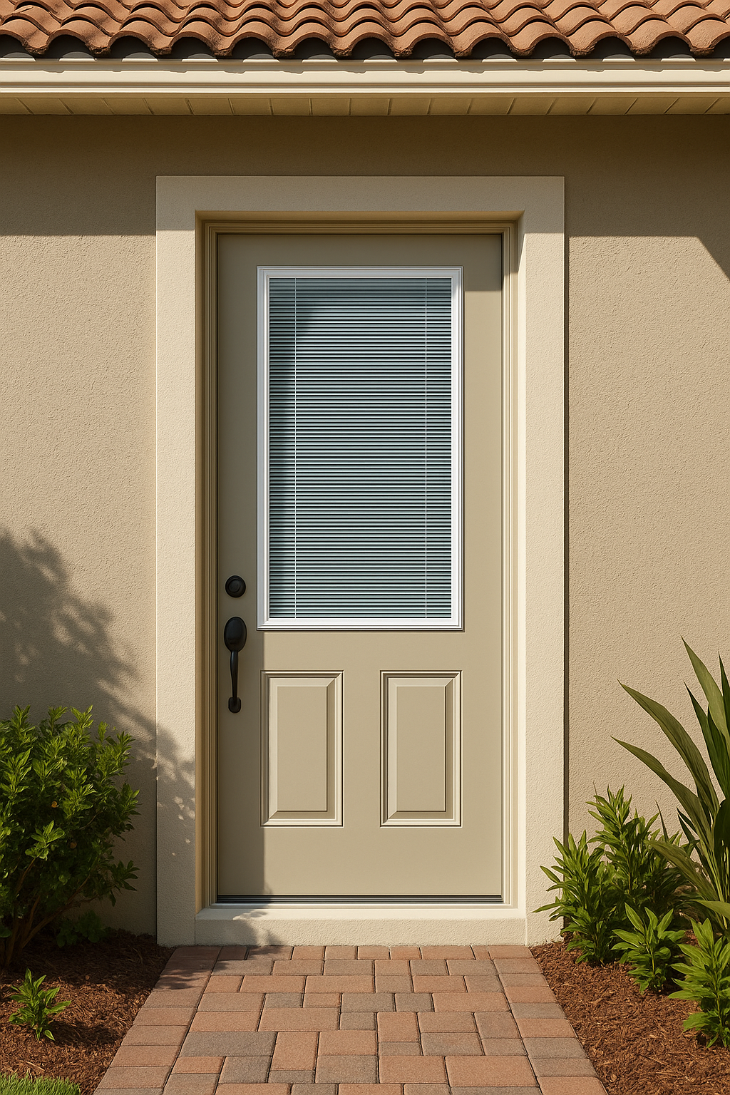 Impact Windows & Doors Tampa - 8' Half Lite 2 Panel Flush - Blinds Raise/Tilt No Grid