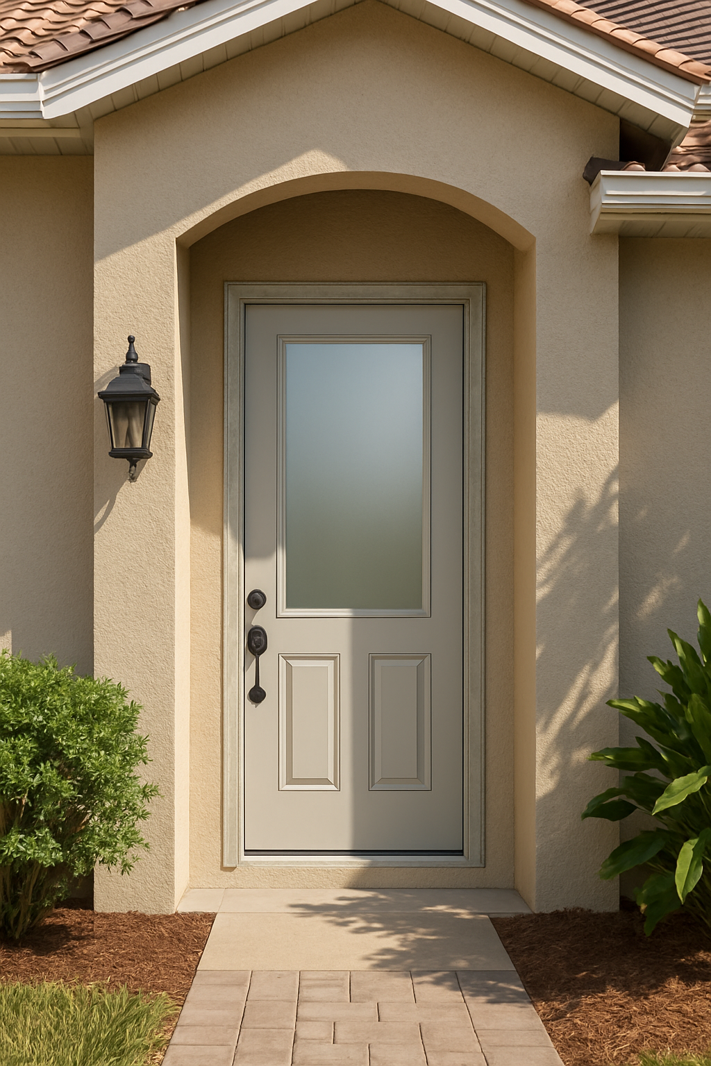Impact Windows & Doors Tampa - 8' Half Lite 2 Panel Flush - Satin Etch