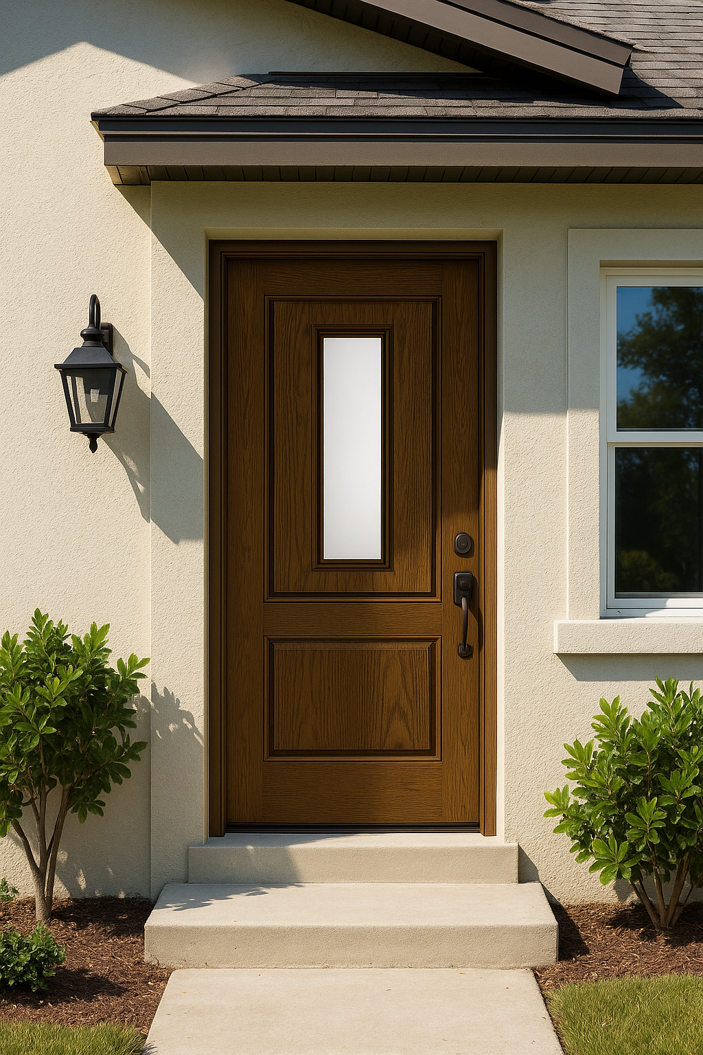 Impact Windows & Doors Tampa - Center Lite 2 Panel 3/4 Top - Satin Etch