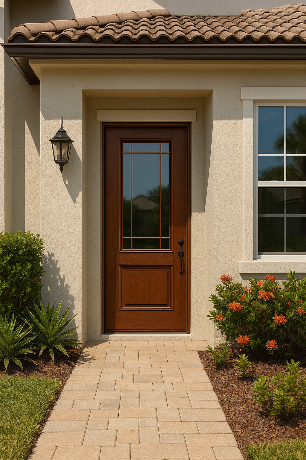 Impact Windows & Doors Tampa - Full Lite w/ Stile Lines - Prairie 9 Lite Flat Bar GBG