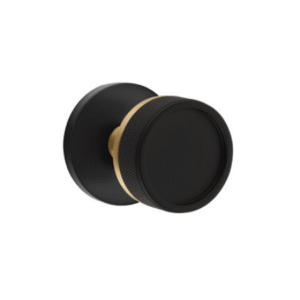 Conical Stem with Knurled Handle and Disk Rosette in Flat Black and Satin Brass finish featuring industrial modern design with textured grip