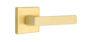 Dumont Lever with Square Rosette in Satin Brass featuring solid brass construction and brushed modern design