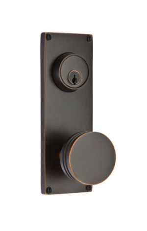 Modern 3 5/8 inch C-to-C Keyed Sideplate with Bern Knob in Oil Rubbed Bronze finish featuring rectangular plate design
