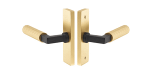 Modern Rectangular 1½ inch x 5 inch Non-Keyed with L-Square Stems and Straight Knurled Handles in Flat Black and Satin Brass finish