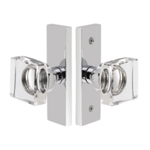 Modern Rectangular 1½ inch x 5 inch Non-Keyed Set with Modern Square Glass Knobs in Polished Chrome finish featuring rectangular backplate design