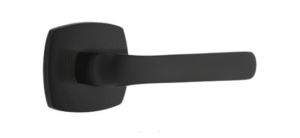 Spencer Lever with Urban Modern Rosette in Flat Black featuring solid brass construction and modern minimalist design