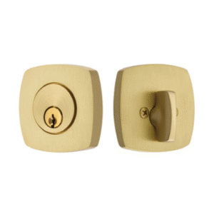 Urban Modern Deadbolt in Satin Brass finish with rounded square design and key cylinder