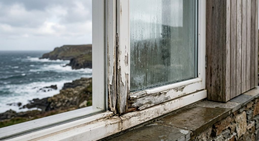 The Problem: The Toll of Coastal Weather on Standard Window Frames illustration for milgard ultra windows