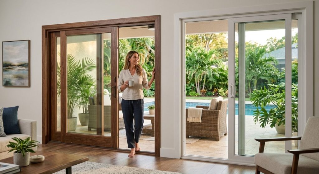 Choosing the Best Patio Doors in Tampa, FL: Wood vs. Vinyl illustration for patio doors tampa fl